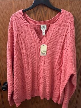 St. John's Bay Cable-Knit V-Neck Sweater - Coral Pink